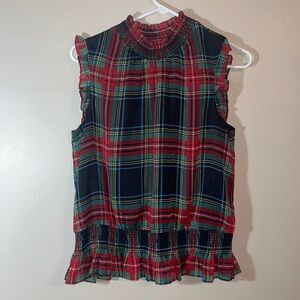 J. Crew Tartan Plaid Ruffle Sleeveless Blouse